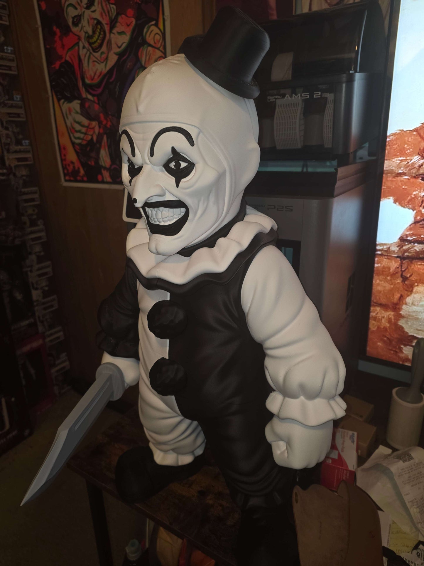 Large massive Terrifier 28-inch tall horror bust statue with 16x16 inch base, detailed craftsmanship