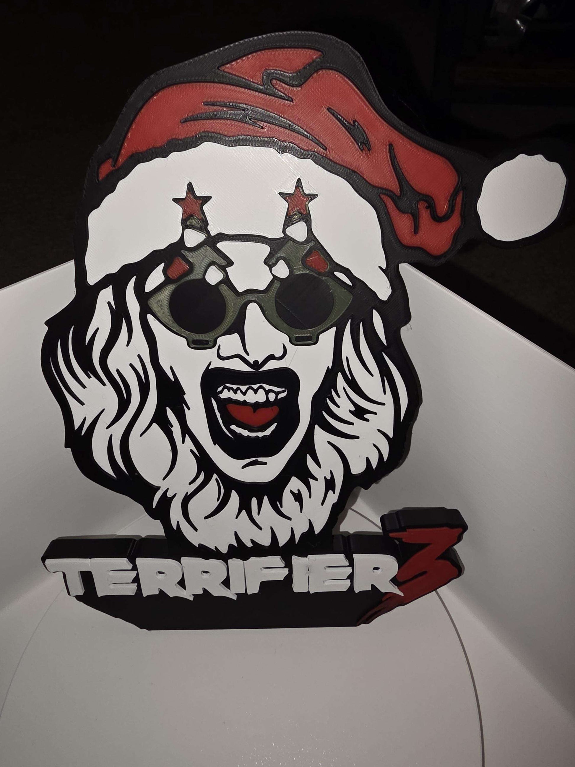 10" terrifier art the clown santa suit logo smaller head with logo horror halloween by 3dCurioPrints