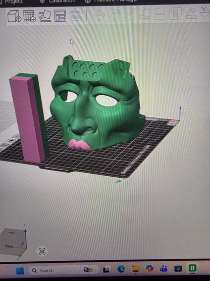 Trap jaw mask in light green, dark green, and Squidward designs with pink and red helmets and magnets