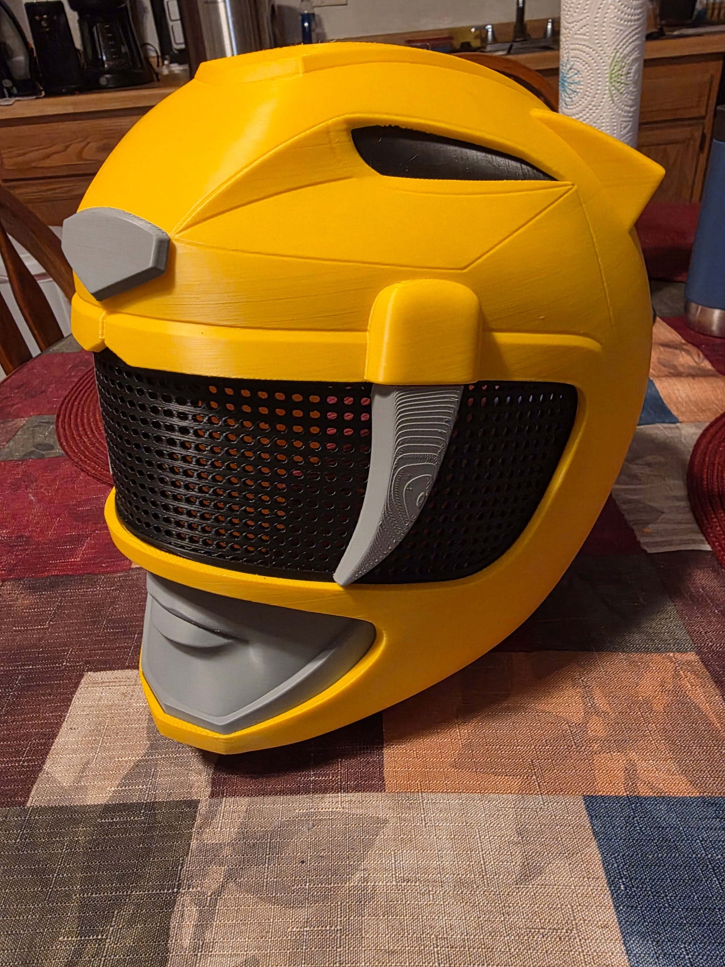 Yellow Power Ranger helmet mask with magnets, one size fits heads up to 24 inches