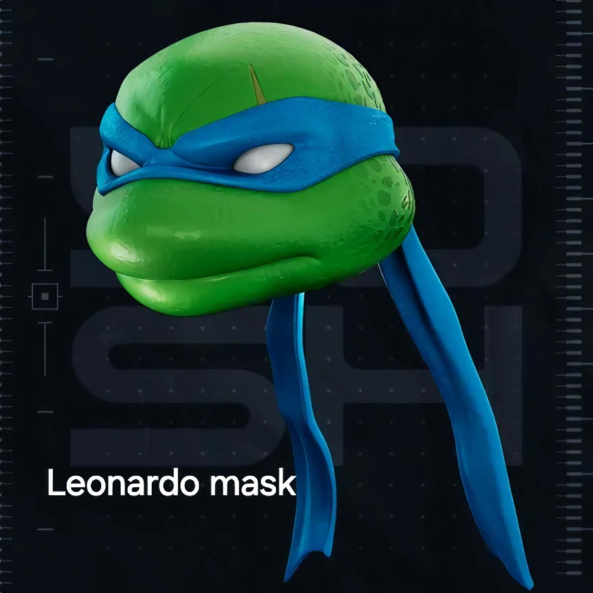 TMNT Leonardo helmet mask with white eyes and magnets, full size for adults