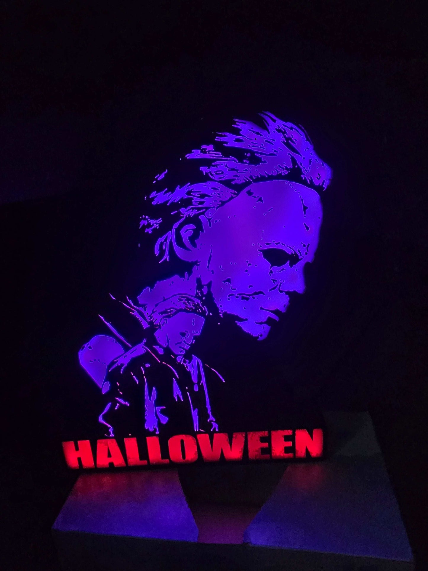 Halloween Michael Myers lightbox with Rob Zombie design illuminated by ONN LED