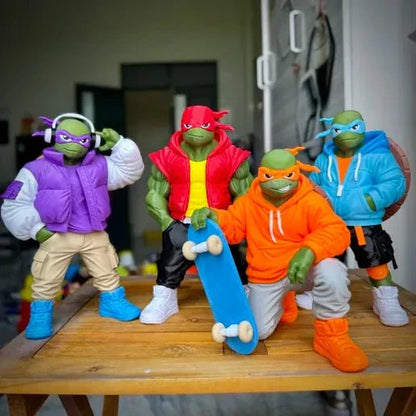 TMNT Urban lot featuring 16" Michelangelo, 20" Leonardo, 20" Donatello, and 23" Raphael figures displayed together