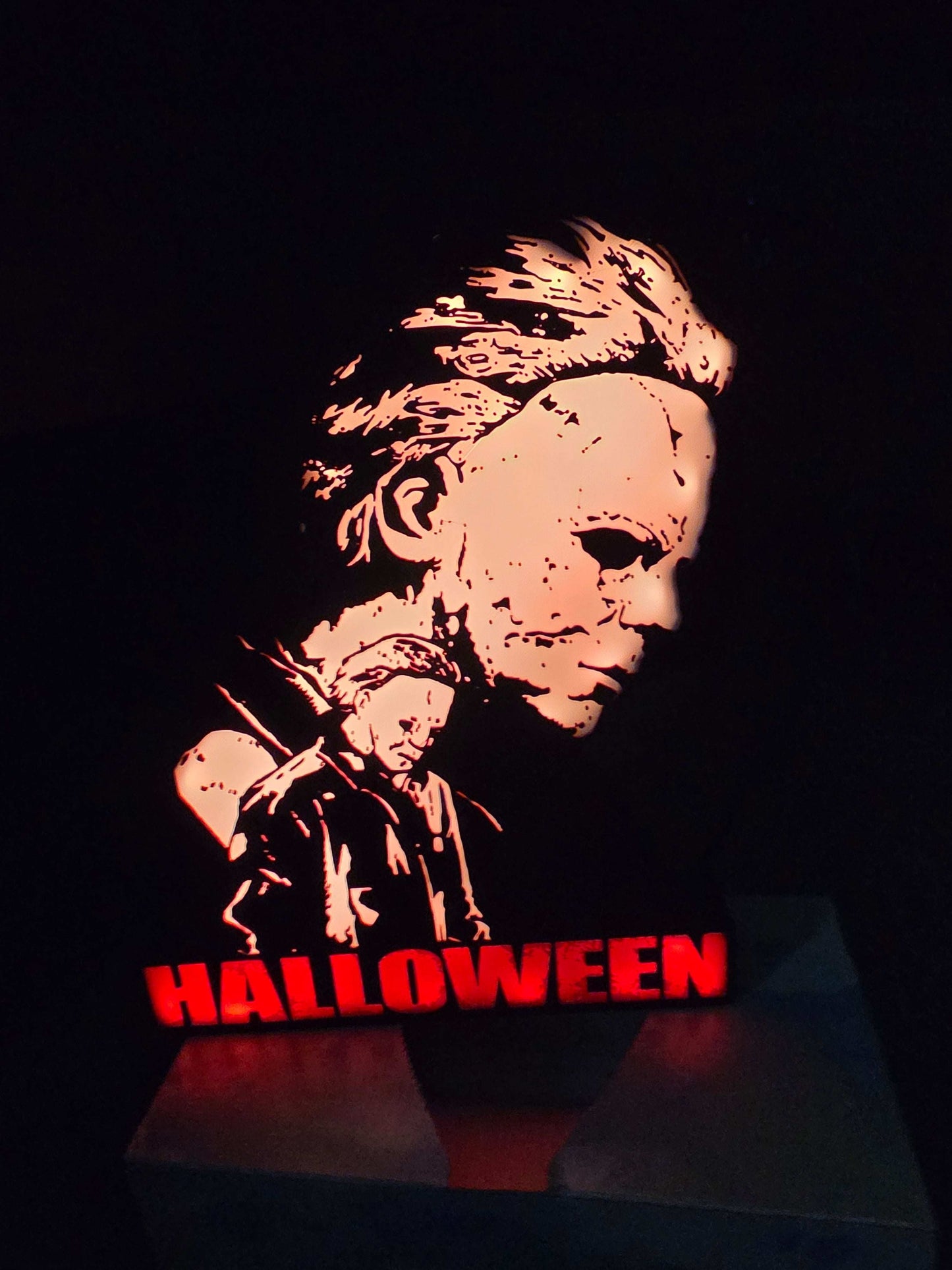 Halloween Michael Myers lightbox with Rob Zombie design illuminated by ONN LED