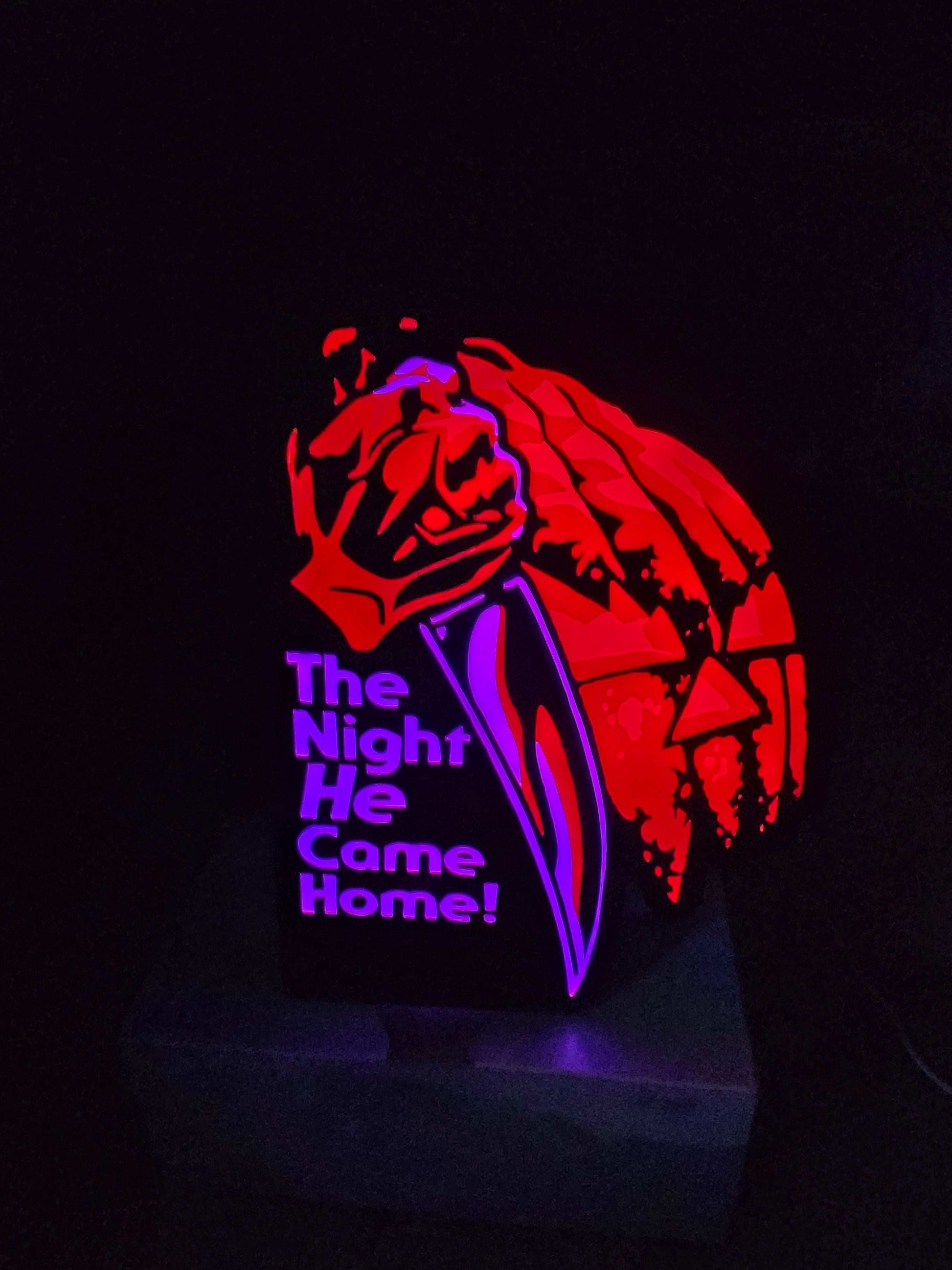 Michael Myers the Night He Comes lightbox with orange jack-o-lantern and background