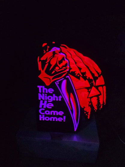 Michael Myers the Night He Comes lightbox with orange jack-o-lantern and background