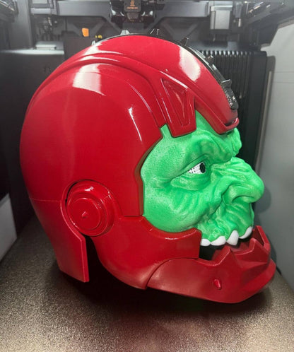 Trap jaw mask in light green, dark green, and squidward styles with pink and red helmets and magnets