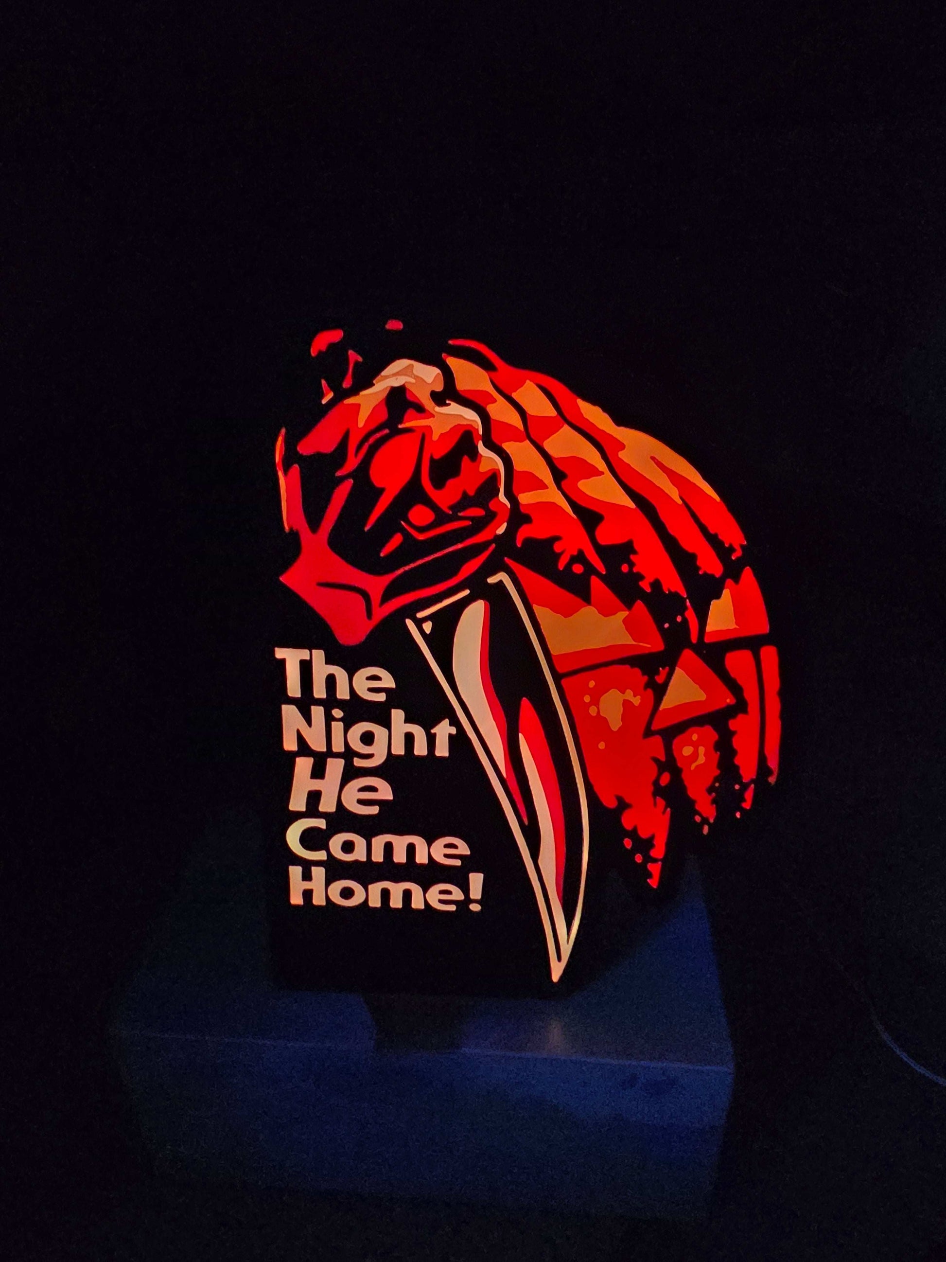 Micheal Myers the night he comes lightbox with orange jack-o-lantern and orange background