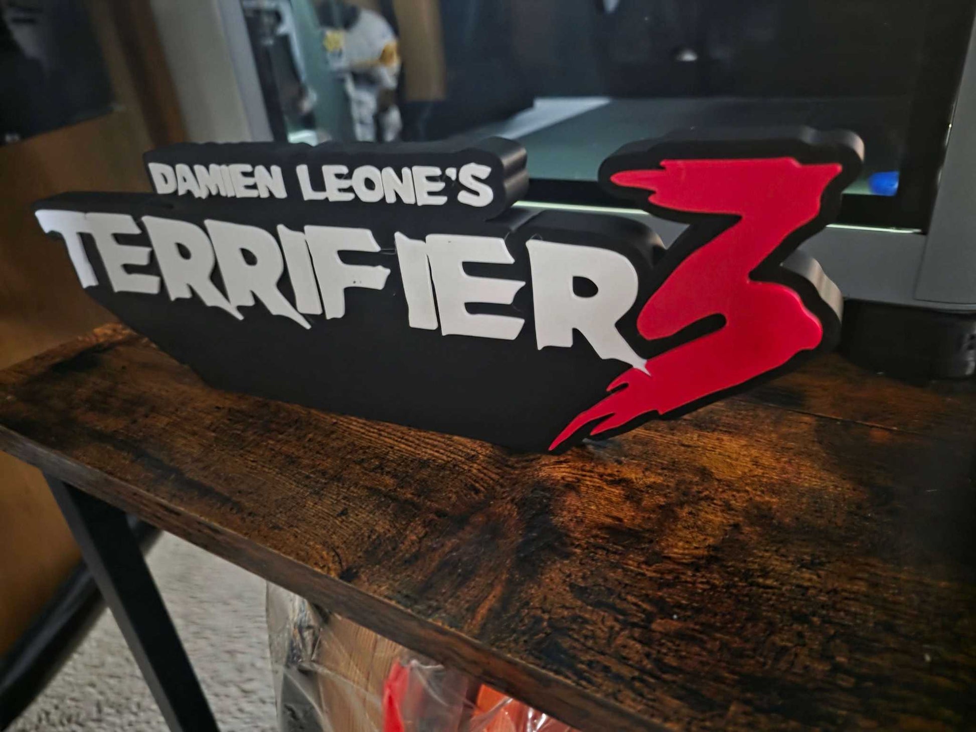 Terrifier logo art 12-inch wide Art the Clown horror prop for collectors and Halloween décor