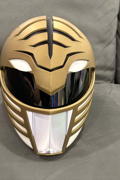 White Power Ranger full-size helmet mask with magnets, fits heads up to 24 inches