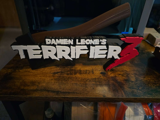 Terrifier 12" Art the Clown black axe logo horror collectible decor piece