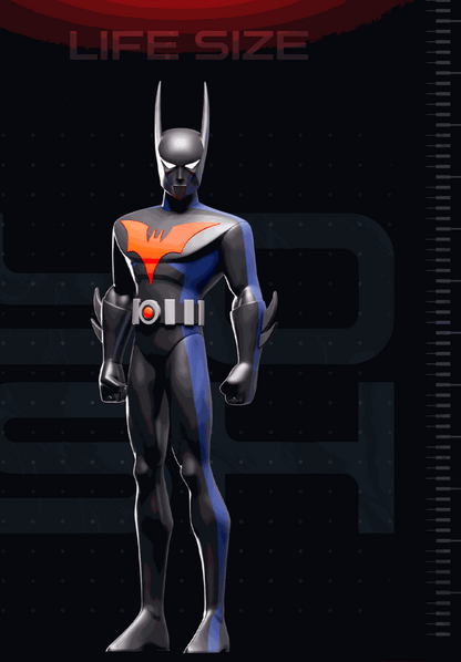 Life size 6ft 4in Beyond Batman statue in black with optional wings for dramatic displays and cosplay