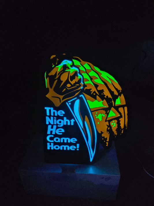 Michael Myers the Night He Comes lightbox with orange jack-o-lantern background