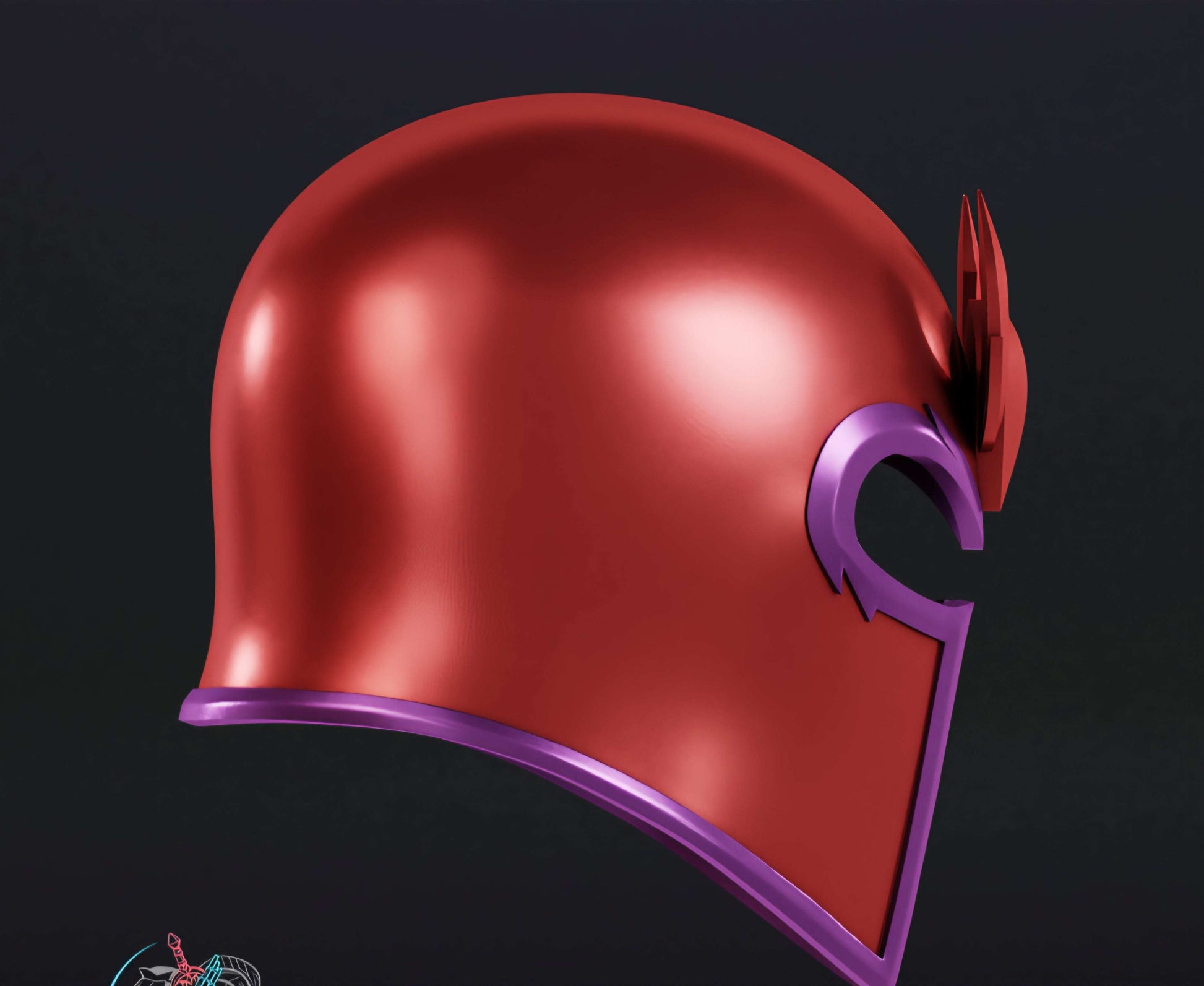 Magenta mask helmet fitting heads up to 24 inches with no refund policy and 2-day production time