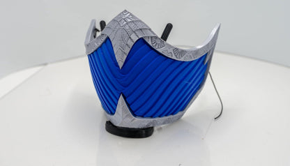 Mk2 Kitina mask face shell in silver outer color with blue interior, no string, cosplay vigilante style