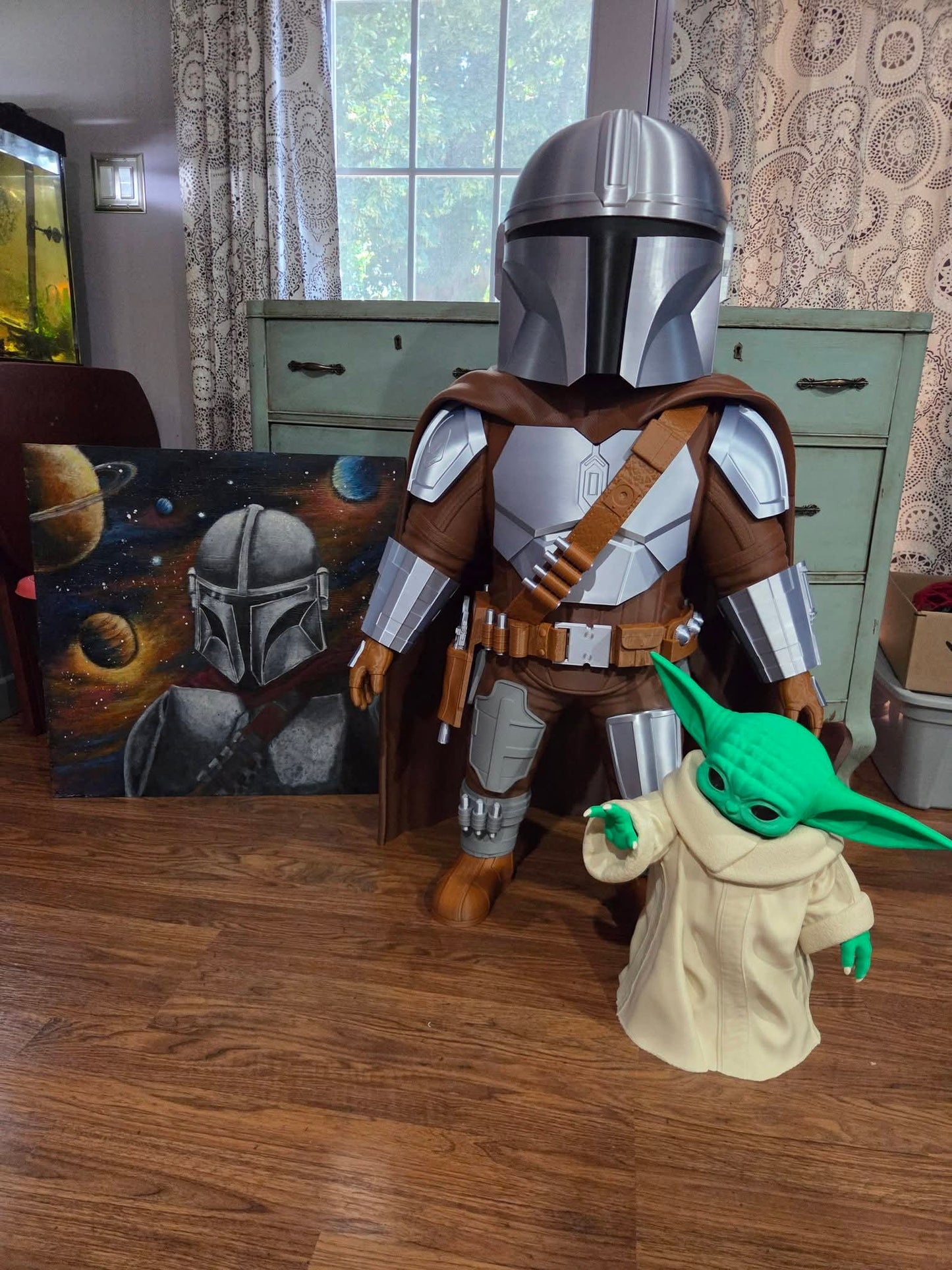 Large Boba Fett and Yoda full-size bust figures 2-pack statue display