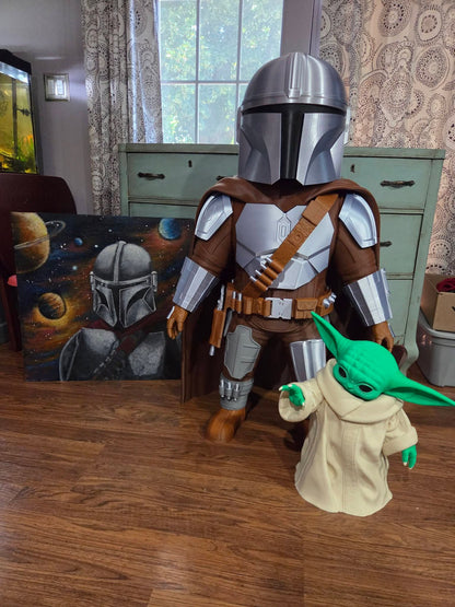 Large Boba Fett and Yoda full-size bust figures 2-pack statue display