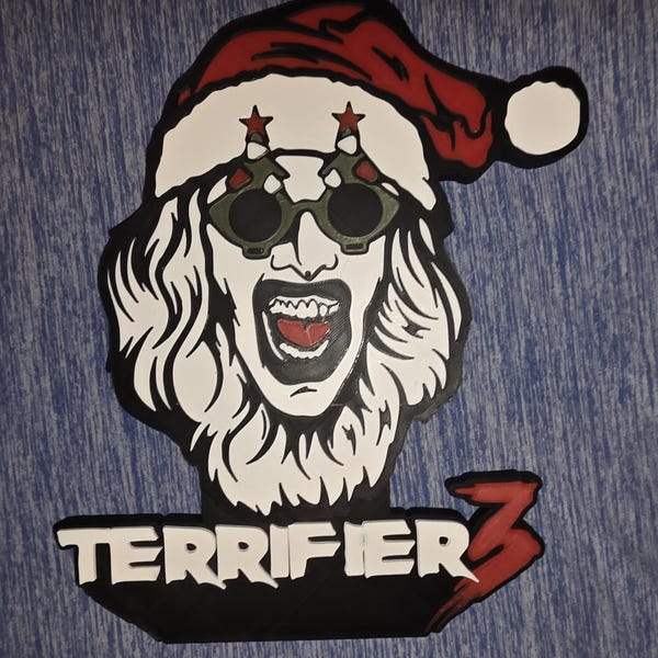 10" terrifier art the clown santa suit logo smaller head with logo horror halloween by 3dCurioPrints