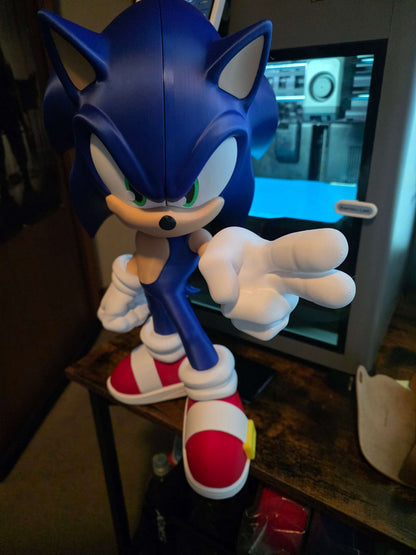 18 inch tall blue sonic the hedgehog cartoon figure 14 wide 10 thick sturdy design