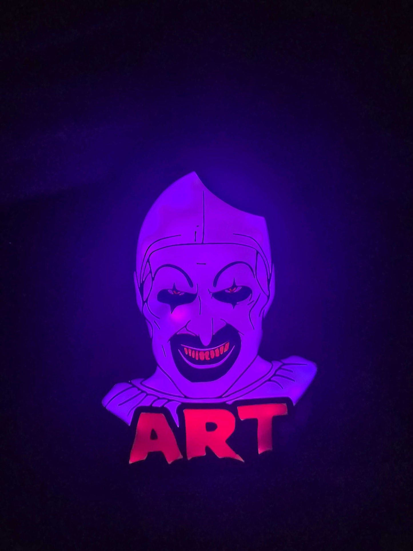 Art the Clown Terrifier LED backlit lightbox displaying iconic horror character with glowing effect