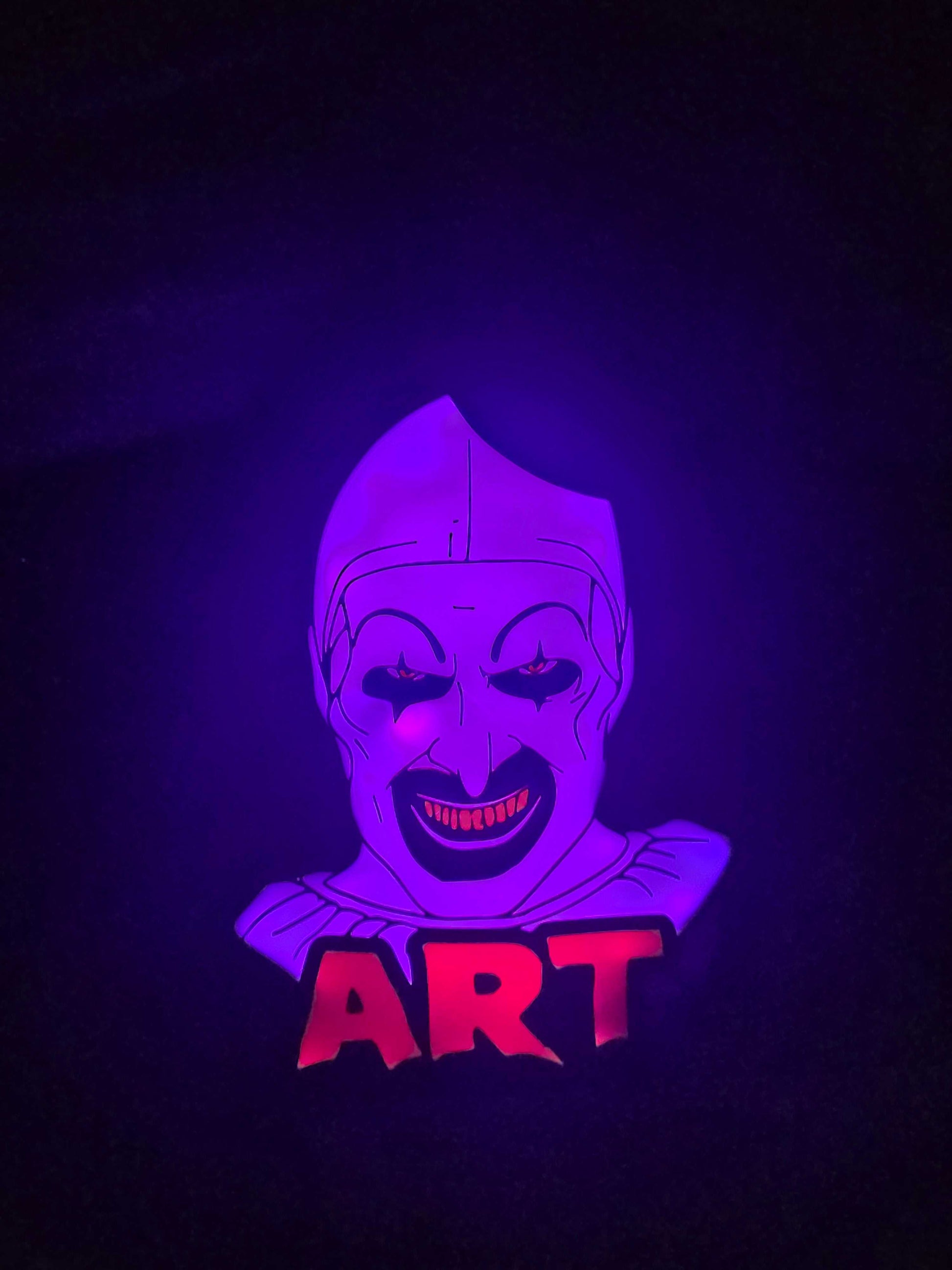 Art the Clown Terrifier LED backlit lightbox displaying iconic horror character with glowing effect