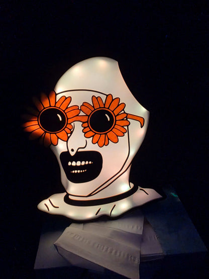 10-inch Terrifier Art the Clown lightbox with sunflower design and ONN LED remote