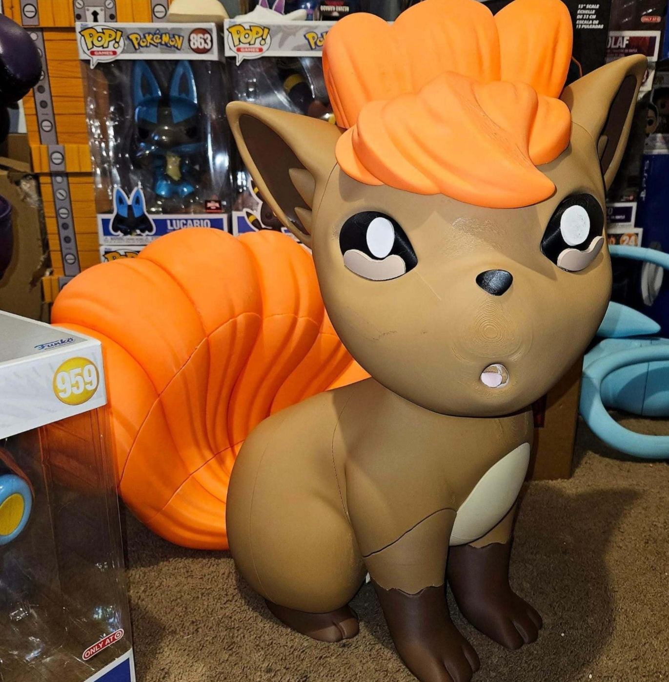 Large 1:1 Vulpix bust statue 22-inch life-size Pokemon collectible with detailed curled tails and friendly expression