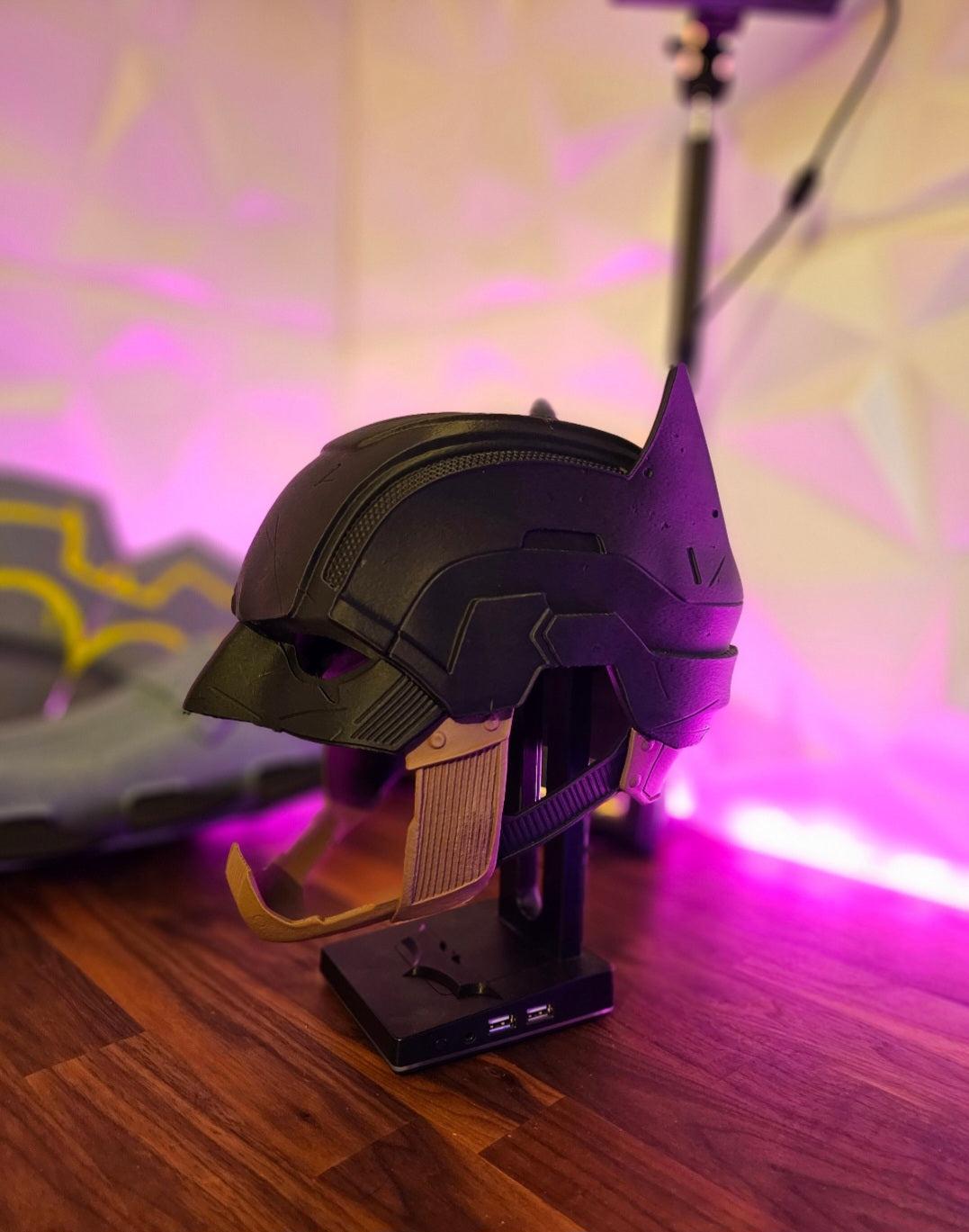 Full-size vigilante detective mask helmet resembling Batman's iconic design