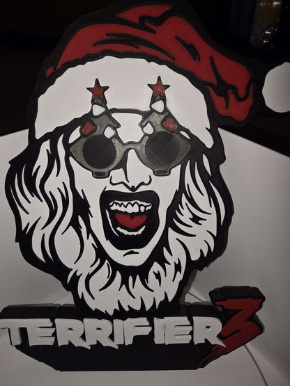 10" terrifier art the clown santa suit logo smaller head with logo horror halloween by 3dCurioPrints
