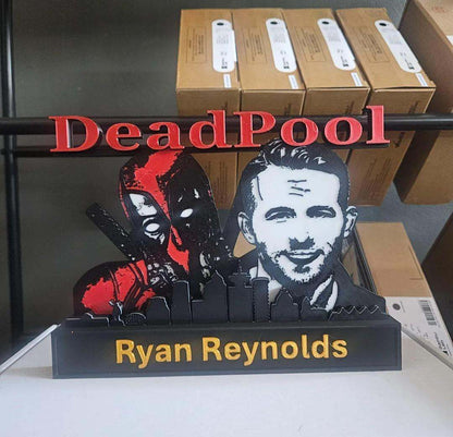 Superhero 10-inch nameplate featuring Wolverine, Spider-Man, Iron Man, and Deadpool wall art for desk or wall display