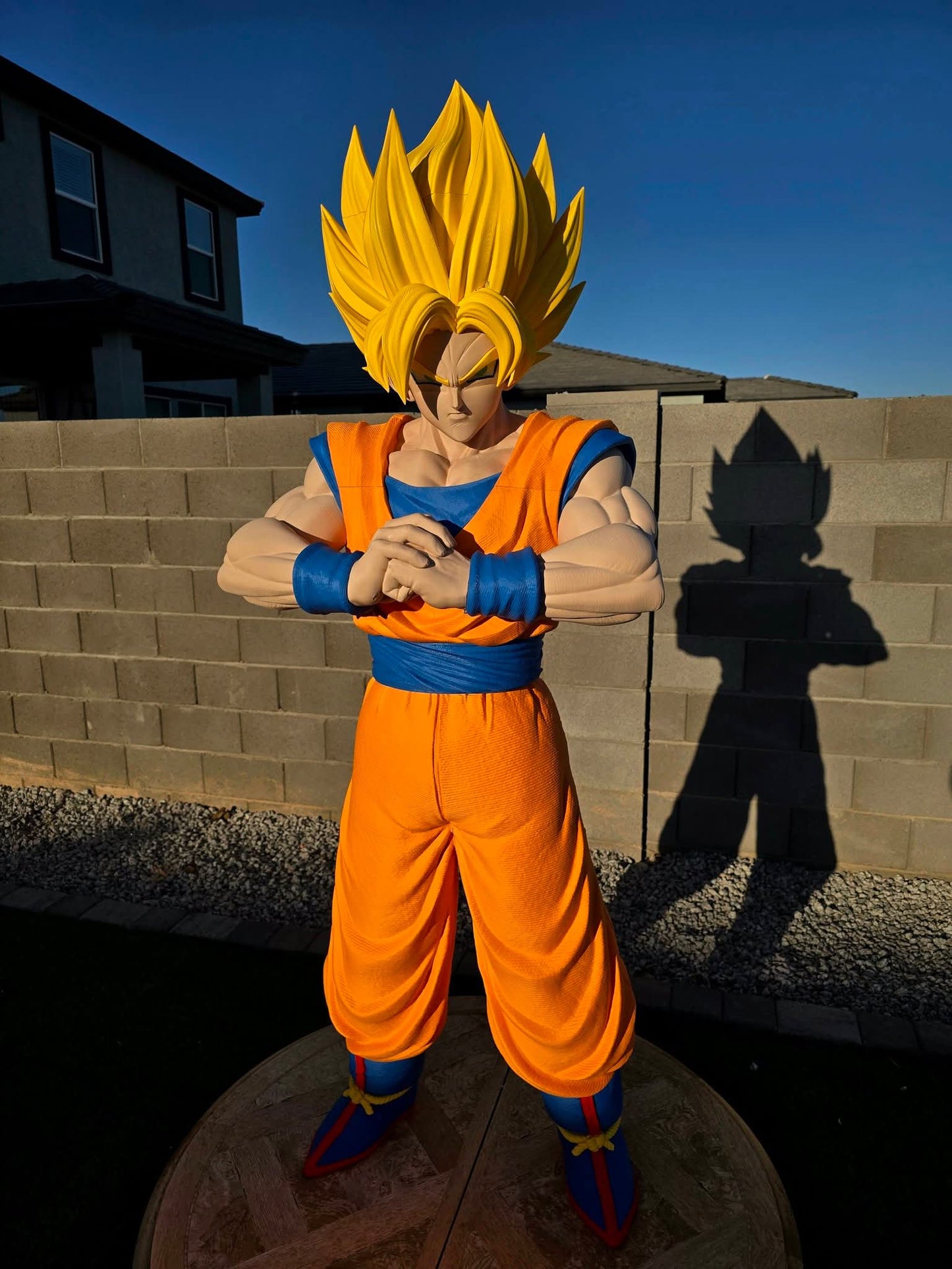 Large 1:1 scale 5ft 9in life-size Goku anime bust statue with Super Saiyan blonde hair option