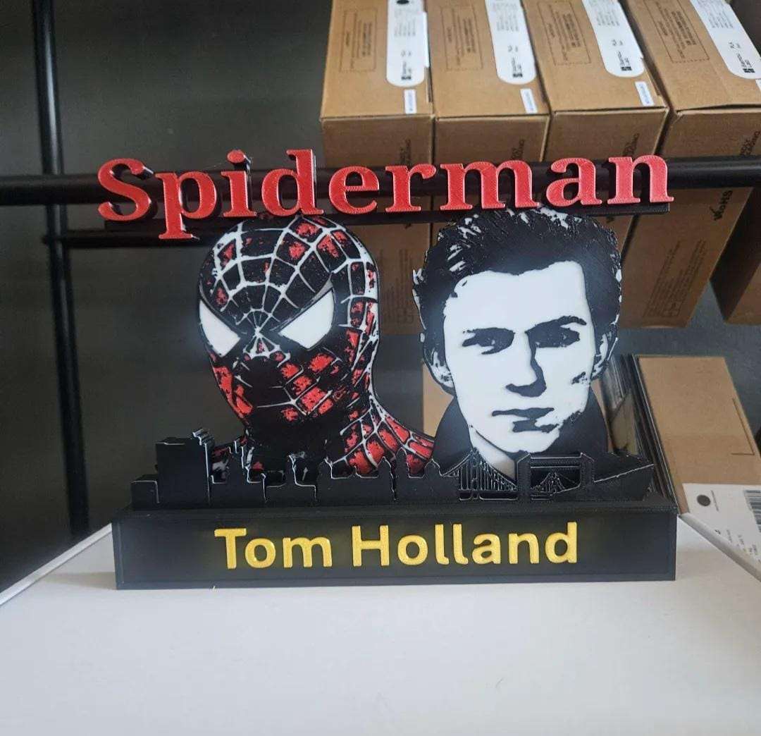 Superhero 10-inch nameplate wall art featuring Wolverine, Spider-Man, Iron Man, and Deadpool for desk or wall display
