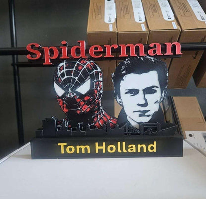 Superhero 10-inch nameplate wall art featuring Wolverine, Spider-Man, Iron Man, and Deadpool for desk or wall display