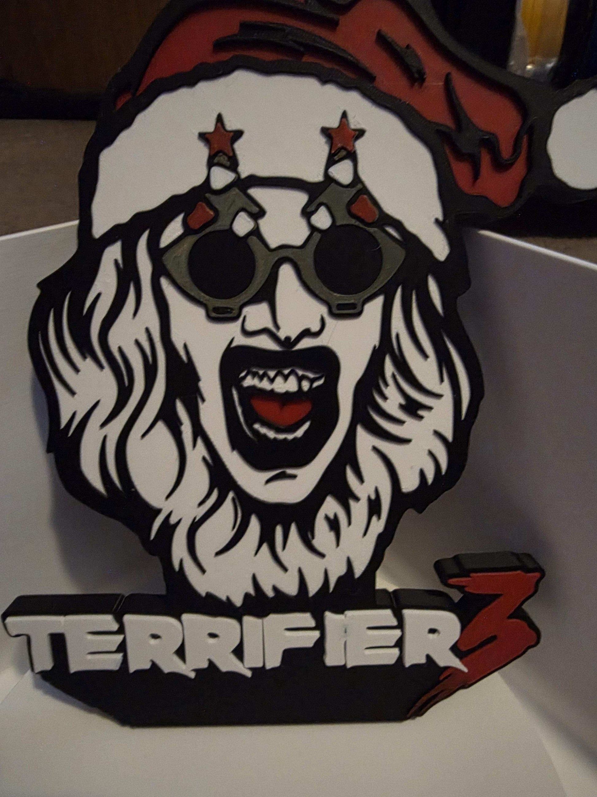 10" terrifier art the clown santa suit logo smaller head with logo horror halloween by 3dCurioPrints
